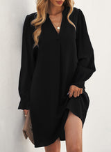 Jennifer Long Puff Sleeve Notched Neck Dress