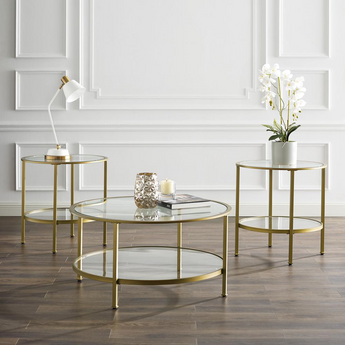 Aimee 3Pc Coffee Table Set Soft Gold - Coffee & 2 End Tables