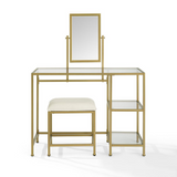 Aimee 3Pc Vanity  Set Soft Gold - Vanity, Mirror, Stool