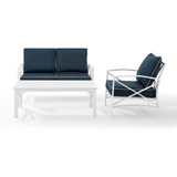 Kaplan 3Pc Outdoor Conversation Set Navy/White - Loveseat, Chair , & Coffee Table