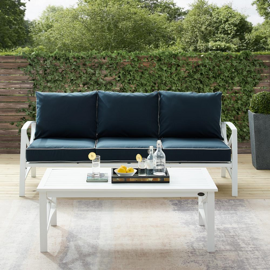 Kaplan 2Pc Outdoor Sofa Set Navy/White - Sofa & Coffee Table
