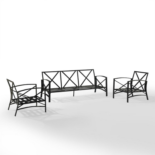 Kaplan 3Pc Outdoor Sofa Set Mist/Oil Rubbed Bronze - Sofa & 2 Arm Chairs