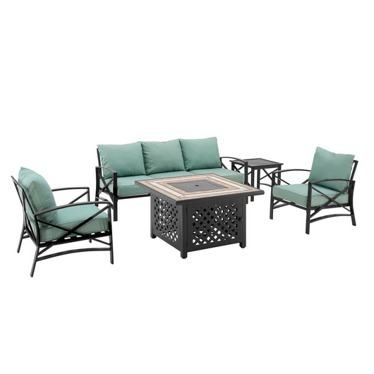 Kaplan 5Pc Outdoor Sofa Set W/Fire Table Mist/Oil Rubbed Bronze