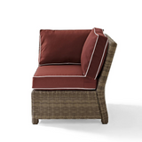 Bradenton 5Pc Outdoor Wicker Sectional Set Sangria/Weathered Brown - Right Side Loveseat, Left Side Loveseat, Corner Chair, Center Chair, Sectional Glass Top Coffee Table