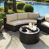 Catalina 2Pc Outdoor Wicker Sectional Set Sand/Brown - Sectional Sofa, Round Glass Top Coffee Table