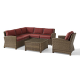 Bradenton 5Pc Outdoor Wicker Sectional Set Sangria/Weathered Brown - Right Side Loveseat, Left Side Loveseat, Corner Chair, Arm Chair, Sectional Glass Top Coffee Table
