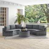 Catalina 4Pc Outdoor Wicker Sectional Set Gray/Gray - 2 Round Sectional Sofas, Arm Table, Round Glass Top Coffee Table