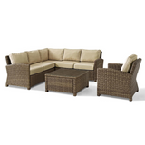 Bradenton 5Pc Outdoor Wicker Sectional Set Sand/Weathered Brown - Right Side Loveseat, Left Side Loveseat, Corner Chair, Arm Chair, Sectional Glass Top Coffee Table