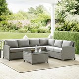 Bradenton 5Pc Outdoor Wicker Sectional Set Gray/Gray - Right Side Loveseat, Left Side Loveseat, Corner Chair, Center Chair, Sectional Glass Top Coffee Table