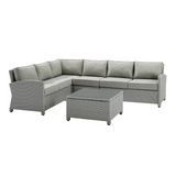 Bradenton 5Pc Outdoor Wicker Sectional Set Gray/Gray - Right Side Loveseat, Left Side Loveseat, Corner Chair, Center Chair, Sectional Glass Top Coffee Table
