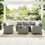 Bradenton 5Pc Outdoor Wicker Sectional Set Gray/Gray - Right Side Loveseat, Left Side Loveseat, Corner Chair, Arm Chair, Sectional Glass Top Coffee Table