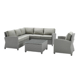 Bradenton 5Pc Outdoor Wicker Sectional Set Gray/Gray - Right Side Loveseat, Left Side Loveseat, Corner Chair, Arm Chair, Sectional Glass Top Coffee Table