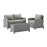 Bradenton 3Pc Outdoor Wicker Conversation Set Gray/Gray - Loveseat, Arm Chair, Glass Top Table