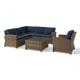 Bradenton 5Pc Outdoor Wicker Sectional Set Navy/Weathered Brown - Right Side Loveseat, Left Side Loveseat, Corner Chair, Arm Chair, Sectional Glass Top Coffee Table