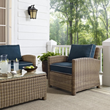 Bradenton 5Pc Outdoor Wicker Sectional Set Navy/Weathered Brown - Right Side Loveseat, Left Side Loveseat, Corner Chair, Arm Chair, Sectional Glass Top Coffee Table