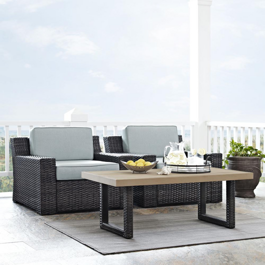 Beaufort 3Pc Outdoor Wicker Chat Set Mist/Brown - 2 Chairs, Coffee Table