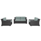 Beaufort 3Pc Outdoor Wicker Conversation Set Mist/Brown - Loveseat, 2 Chairs