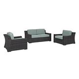 Beaufort 3Pc Outdoor Wicker Conversation Set Mist/Brown - Loveseat, 2 Chairs