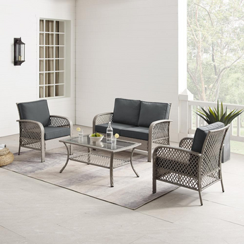 Tribeca 4Pc Outdoor Wicker Conversation Set Charcoal/Gray - Loveseat, Coffee Table, & 2 Armchairs