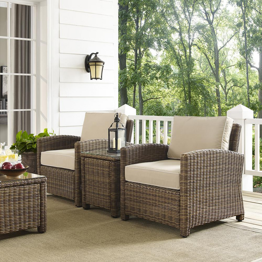 Bradenton 3Pc Outdoor Wicker Conversation Set Sand/Weathered Brown - 2 Arm Chairs, Side Table