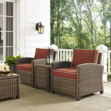 Bradenton 3Pc Outdoor Wicker Conversation Set Sangria/Weathered Brown - 2 Arm Chairs, Side Table