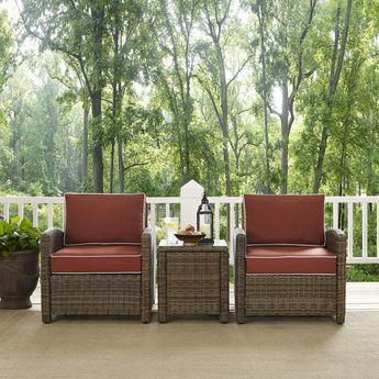 Bradenton 3Pc Outdoor Wicker Conversation Set Sangria/Weathered Brown - 2 Arm Chairs, Side Table
