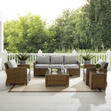 Bradenton 5Pc Outdoor Wicker Sofa Set Gray/Weathered Brown - Sofa, Coffee Table, Side Table & 2 Arm Chairs