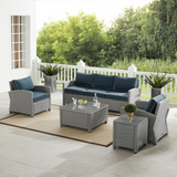 Bradenton 5Pc Outdoor Wicker Sofa Set Navy/Gray - Sofa, Coffee Table, Side Table & 2 Arm Chairs