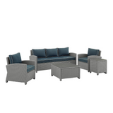 Bradenton 5Pc Outdoor Wicker Sofa Set Navy/Gray - Sofa, Coffee Table, Side Table & 2 Arm Chairs
