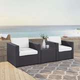 Biscayne 3Pc Outdoor Wicker Chat Set White/Brown - 2 Chairs, Coffee Table