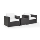 Biscayne 3Pc Outdoor Wicker Chat Set White/Brown - 2 Chairs, Coffee Table