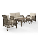 Tribeca 4Pc Outdoor Wicker Conversation Set Sand/Driftwood - Loveseat, 2 Arm Chairs, Coffee Table
