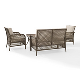 Tribeca 4Pc Outdoor Wicker Conversation Set Sand/Driftwood - Loveseat, 2 Arm Chairs, Coffee Table