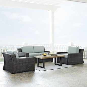 Beaufort 4Pc Outdoor Wicker Conversation Set Mist/Brown - Loveseat, Two Chairs, Coffee Table