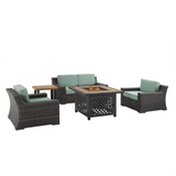 Beaufort 5Pc Outdoor Wicker Conversation Set W/Fire Table Mist/Brown - Fire Table, Side Table, Loveseat, & 2 Chars