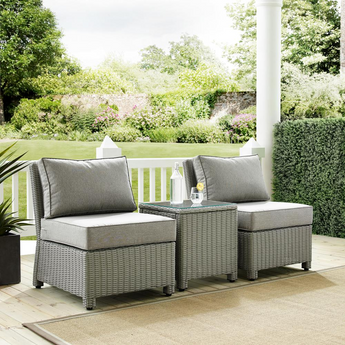 Bradenton 3Pc Outdoor Wicker Conversation Set With Gray Bradenton Gray Outdoor Wicker - Side Table & 2 Armless Chairs