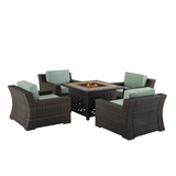 Beaufort 5Pc Outdoor Wicker Chair Set W/Fire Table Mist/Brown - Fire Table & 4 Chairs