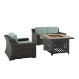 Beaufort 3Pc Outdoor Wicker Conversation Set W/Fire Table Mist/Brown - Fire Table, Loveseat, & Chair