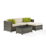 Sea Island 5Pc Outdoor Wicker Sectional Set Creme/Gray - 2 Corner Chairs, Armless Chair, Coffee Table, Ottoman, 4 Throw Pillows