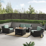 Beaufort 4Pc Outdoor Wicker Conversation Set W/Fire Table Mist/Brown - Fire Table, Loveseat, & 2 Chairs