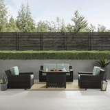 Beaufort 4Pc Outdoor Wicker Conversation Set W/Fire Table Mist/Brown - Fire Table, Loveseat, & 2 Chairs