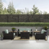 Beaufort 6Pc Outdoor Wicker Conversation Set W/Fire Table Mist/Brown - Fire Table, Loveseat, 2 Side Tables, & 2 Chairs