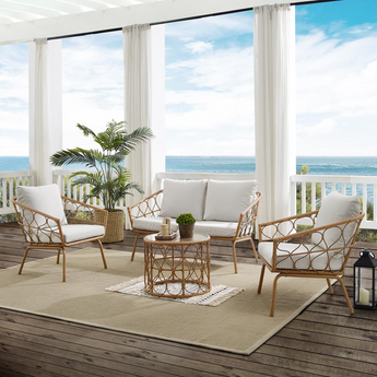 Juniper 4Pc Outdoor Wicker Conversation Set Creme/Natural - Loveseat, Coffee Table, & 2 Armchairs