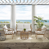 Juniper 4Pc Outdoor Wicker Conversation Set Creme/Natural - Loveseat, Coffee Table, & 2 Armchairs