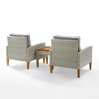 Capella 3Pc Outdoor Wicker Chair Set Gray/Acorn - Side Table & 2 Armchairs