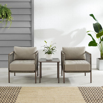 Cali Bay 3Pc Outdoor Wicker And Metal Chair Set Taupe/Light Brown - Side Table & 2 Armchairs