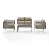 Cali Bay 4Pc Outdoor Wicker And Metal Conversation Set Taupe/Light Brown - Loveseat, Coffee Table, & 2 Armchairs