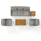 Capella 5Pc Outdoor Wicker Sofa Set Gray/Acorn - Sofa, Coffee Table, Side Table, & 2 Armchairs