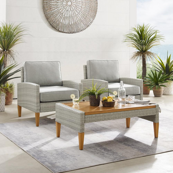 Capella Outdoor Wicker 3Pc Chair Set Gray/Acorn - Coffee Table & 2 Armchairs