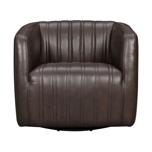 Aries Leather Swivel Barrel Chair, Espresso